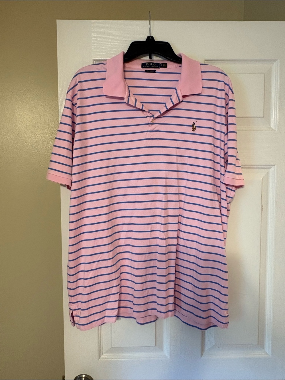 Polo Ralph Lauren Men’s Polo Shirt Pink Blue Stripe Short Sleeve Classic Fit